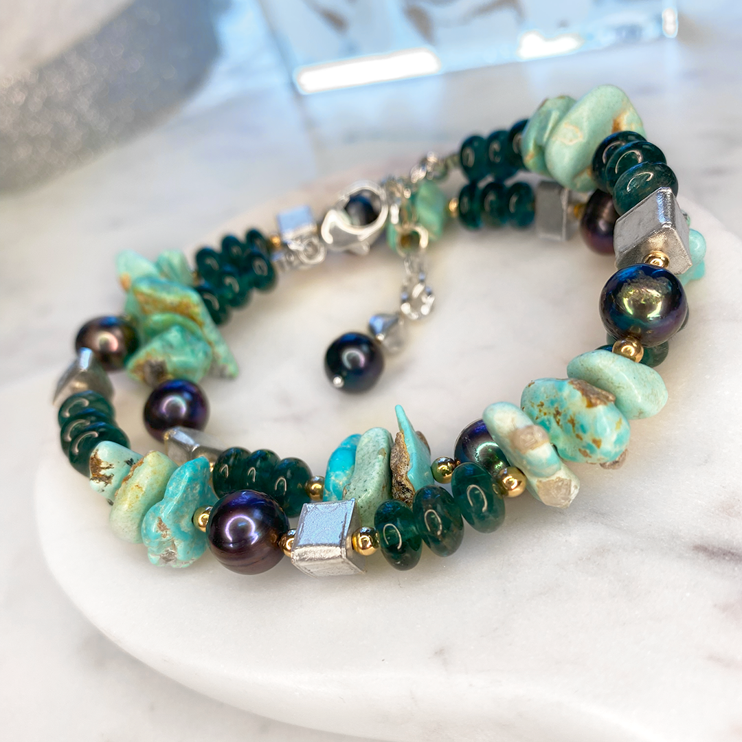 Turquoise, Green Onyx & Silver Necklace