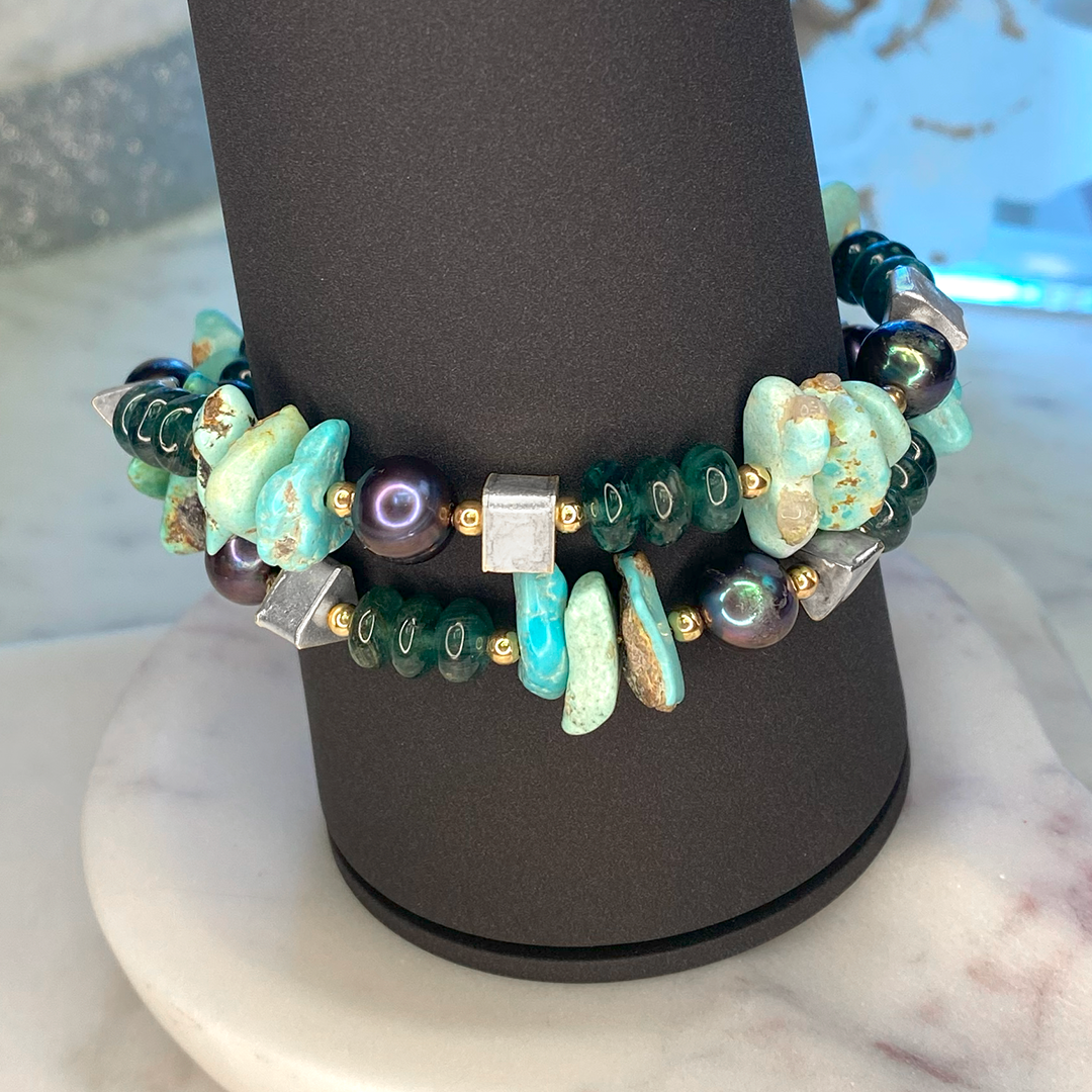 Turquoise, Green Onyx & Silver Necklace