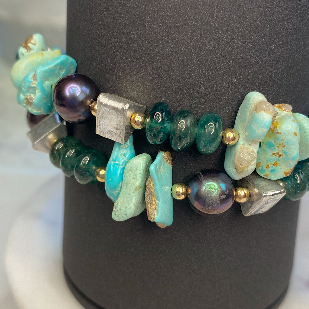 Turquoise, Green Onyx & Silver Necklace