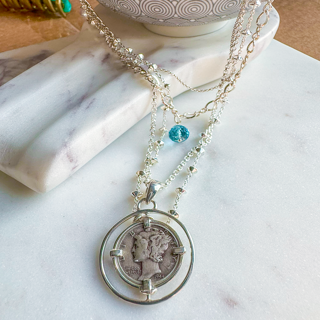 SS Chain Necklace w/ Faceted Gemstone