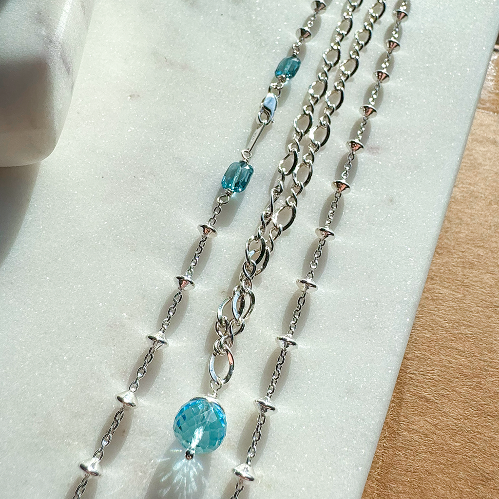 Satellite Station Chain w/ Faceted Blue Topaz