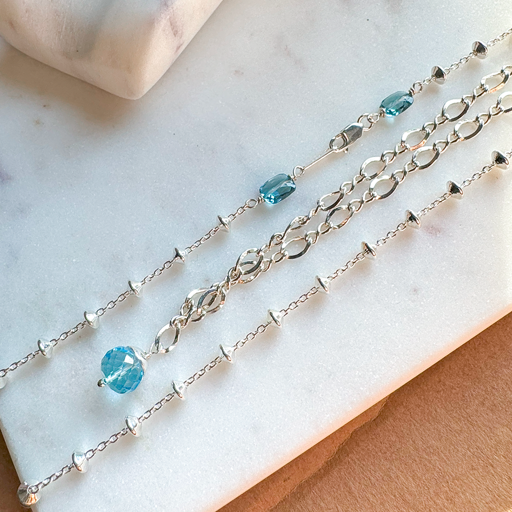 Satellite Station Chain w/ Faceted Blue Topaz