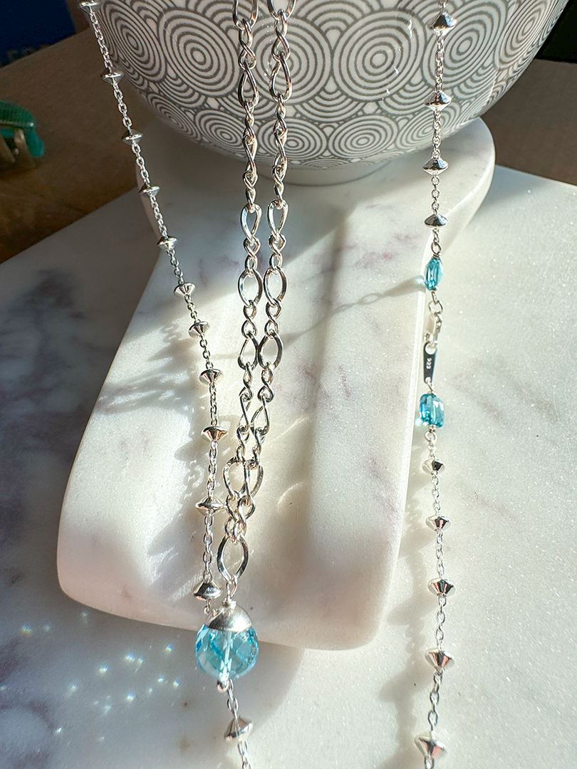 Satellite Station Chain w/ Faceted Blue Topaz