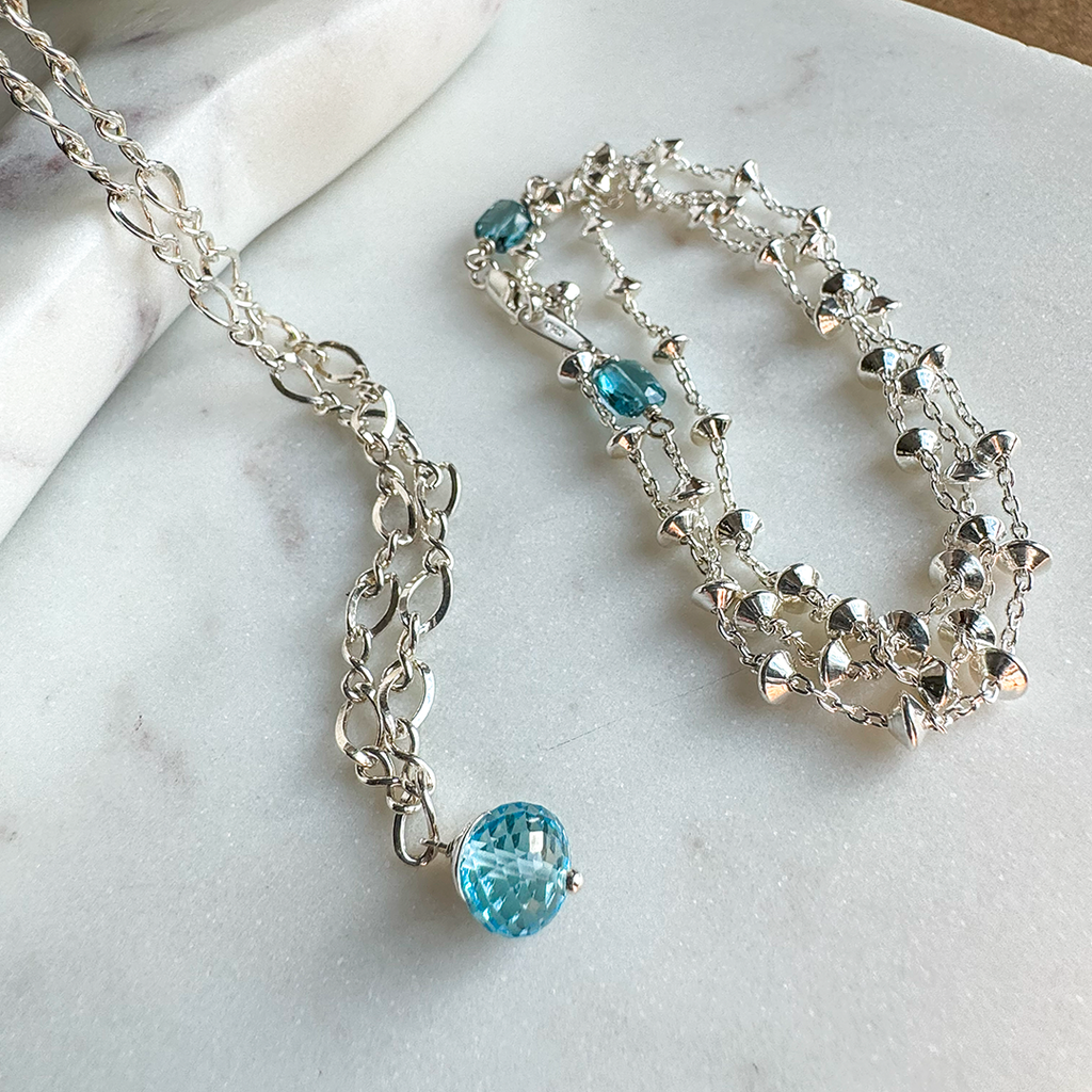 Satellite Station Chain w/ Faceted Blue Topaz