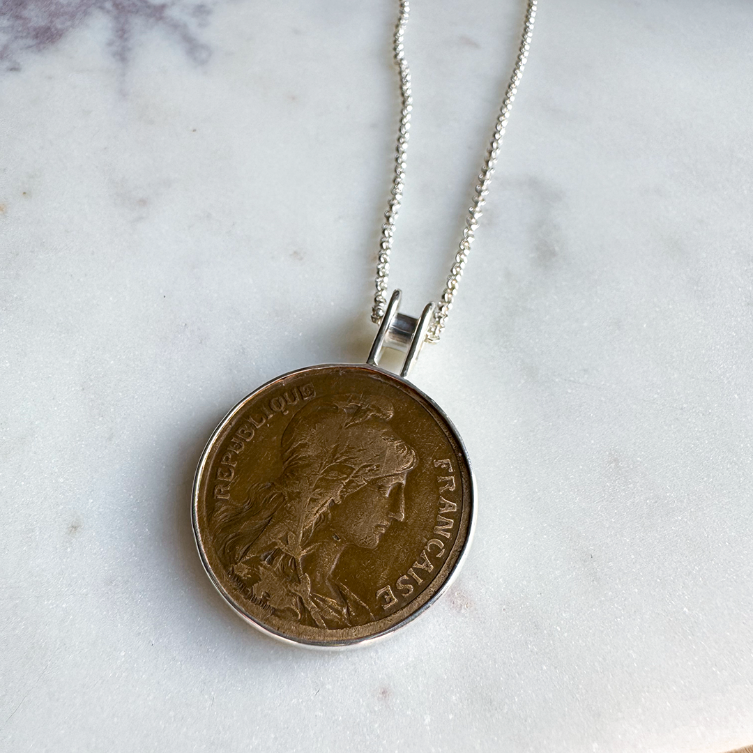SS Chain Necklace with French 10¢ Coin