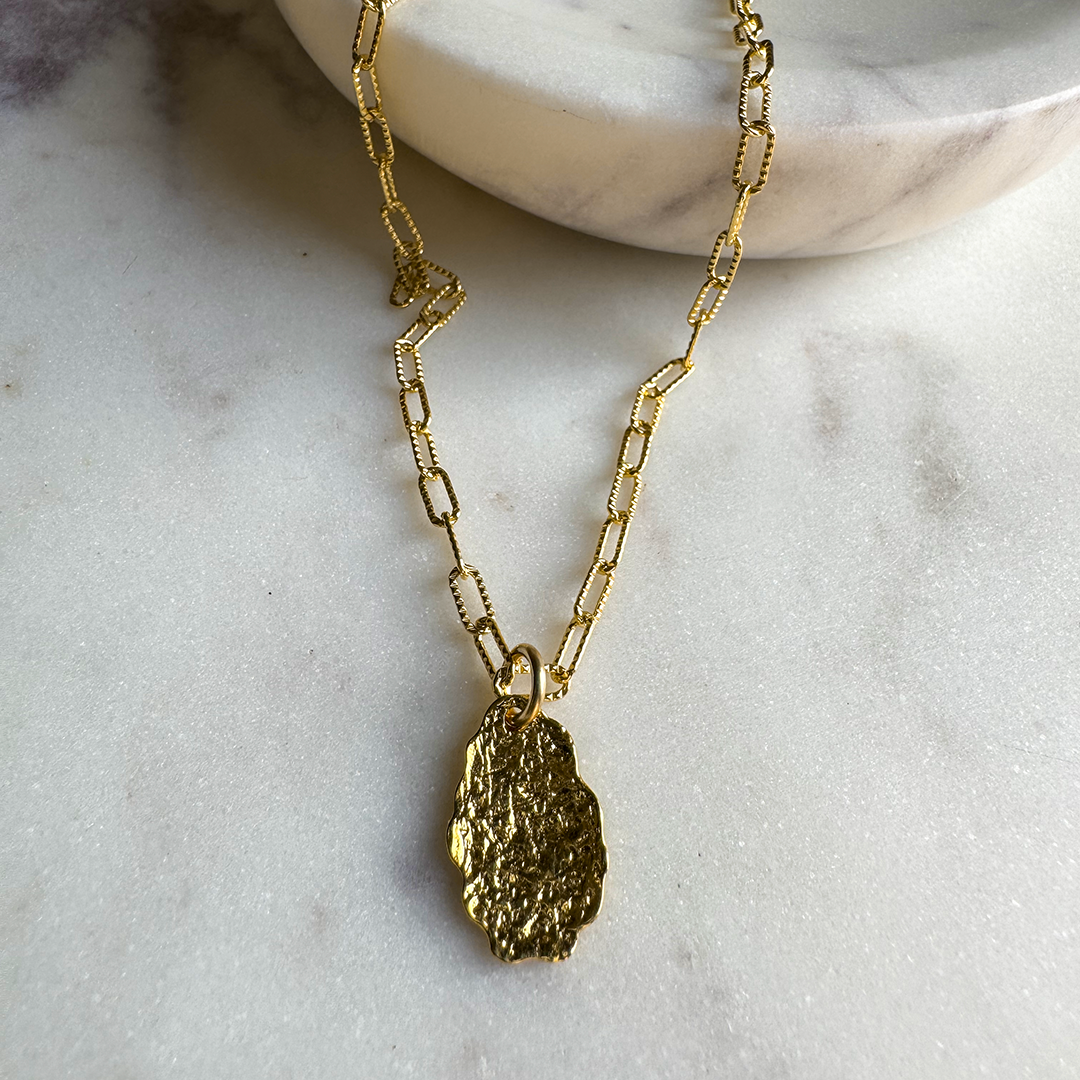 Textured Paperclip Necklace with Hammered Drop