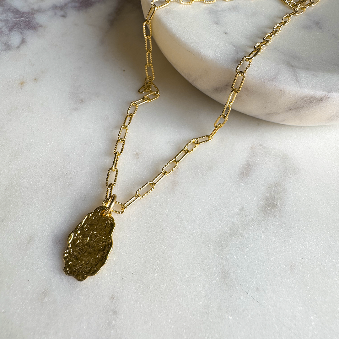 Textured Paperclip Necklace with Hammered Drop