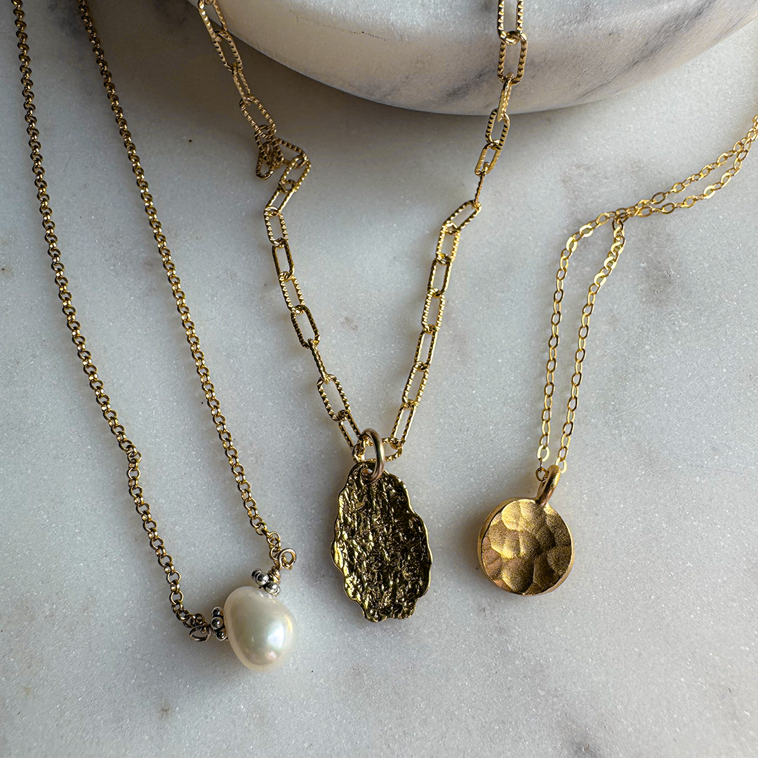 Textured Paperclip Necklace with Hammered Drop