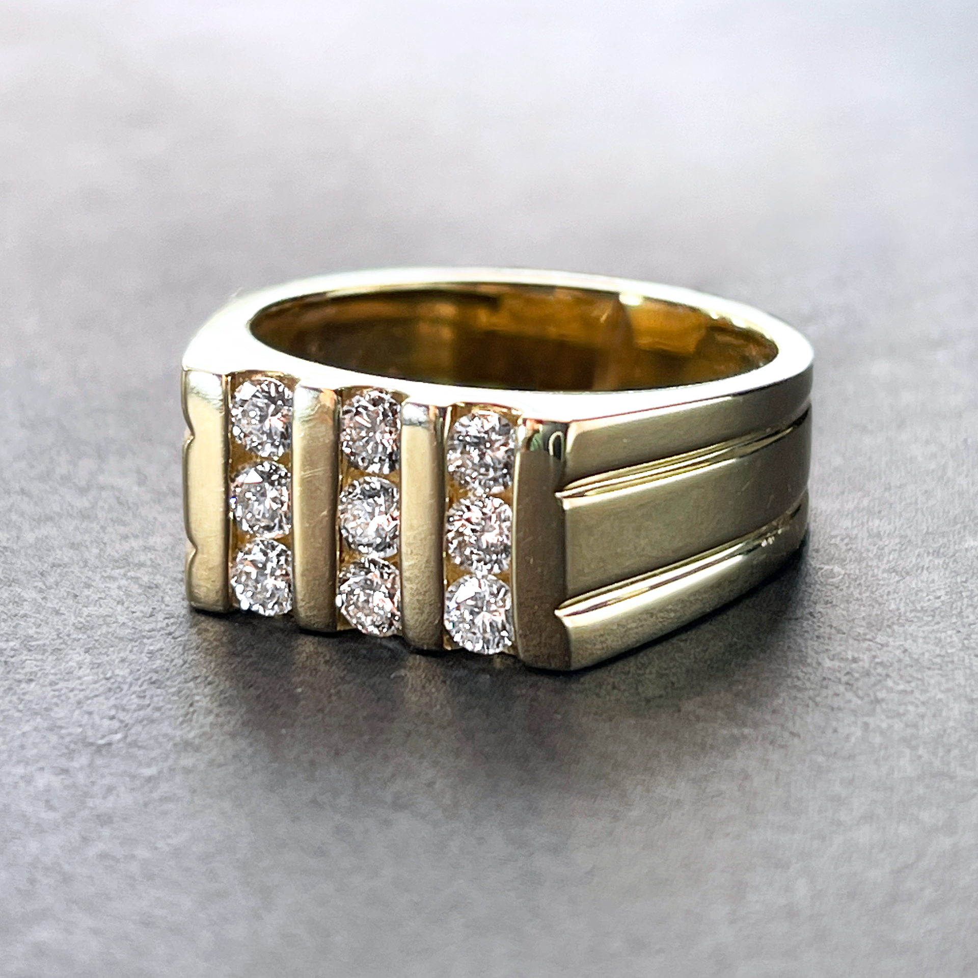 14k YG 0.90 CTS Diamond Row Mens Ring