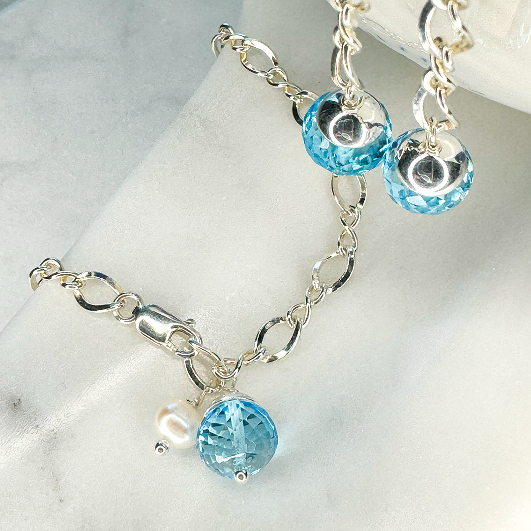 SS Chain Earrings w/ Faceted Gemstone