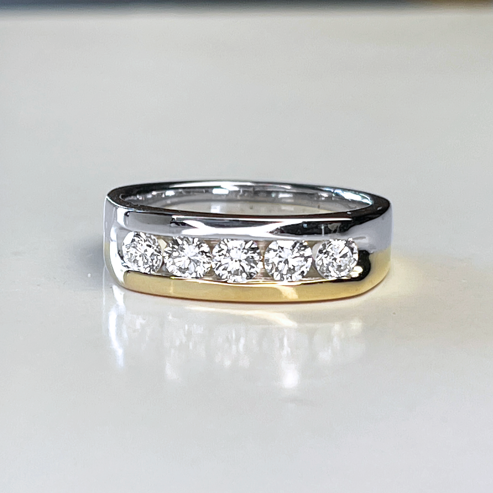 14k WG 0.97 CTS Diamond Row Mens Ring