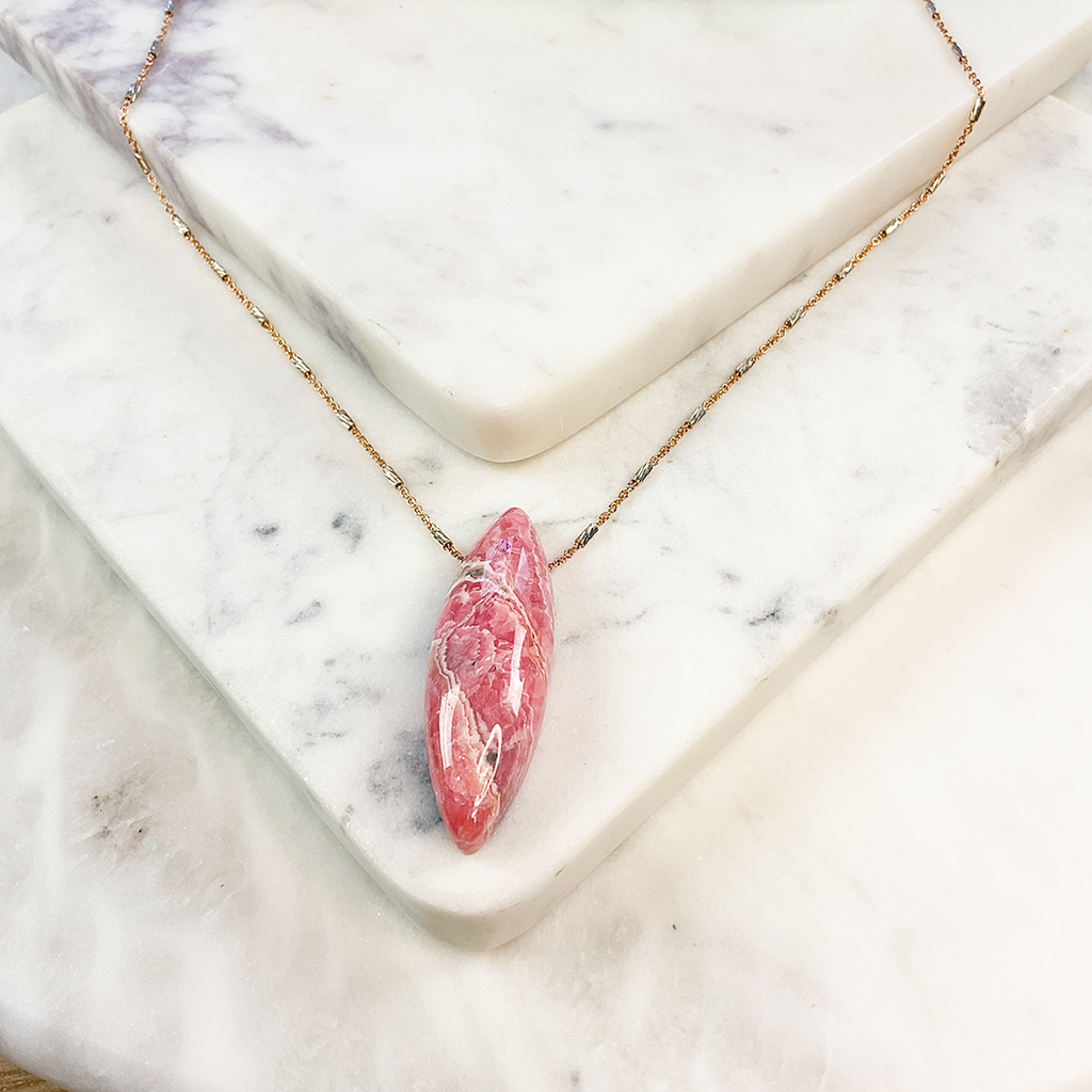 Rhodochrosite Pendant on Station Chain Necklace