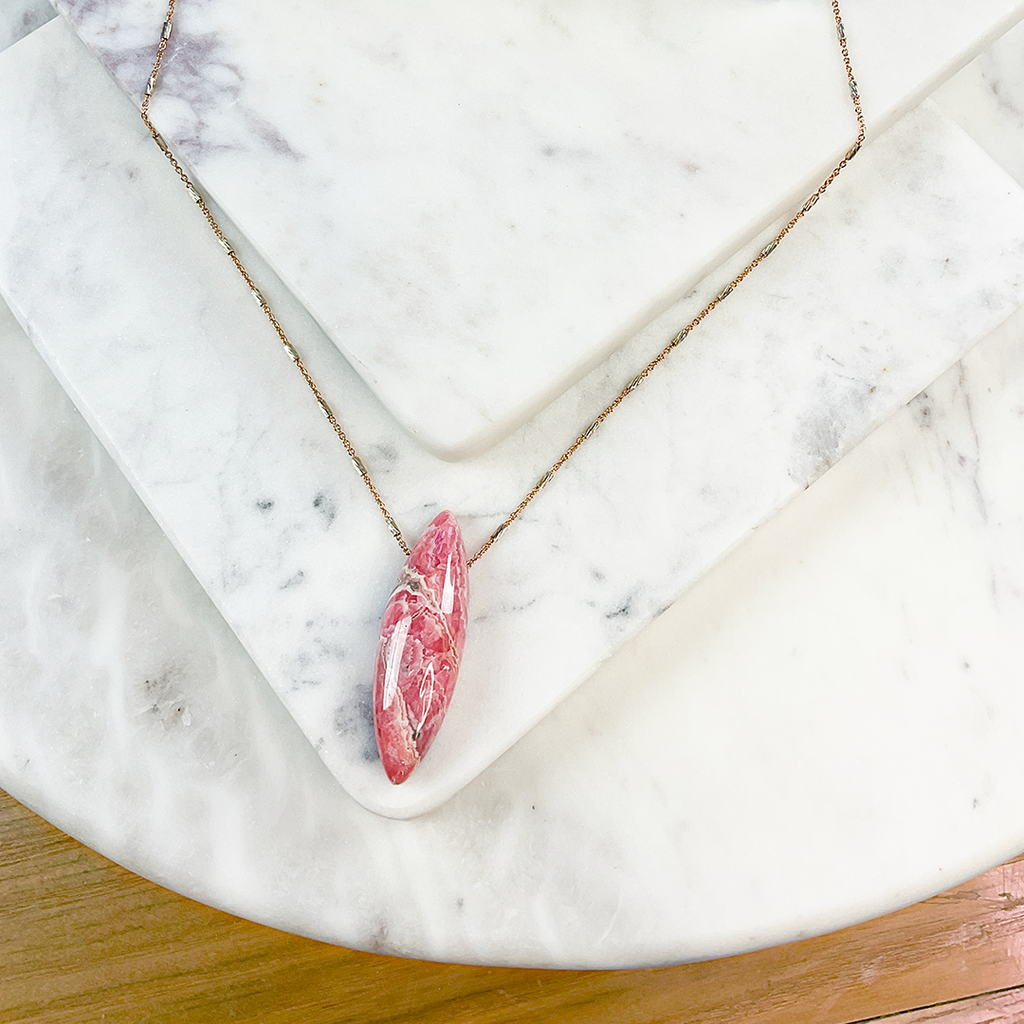 Rhodochrosite Pendant on Station Chain Necklace