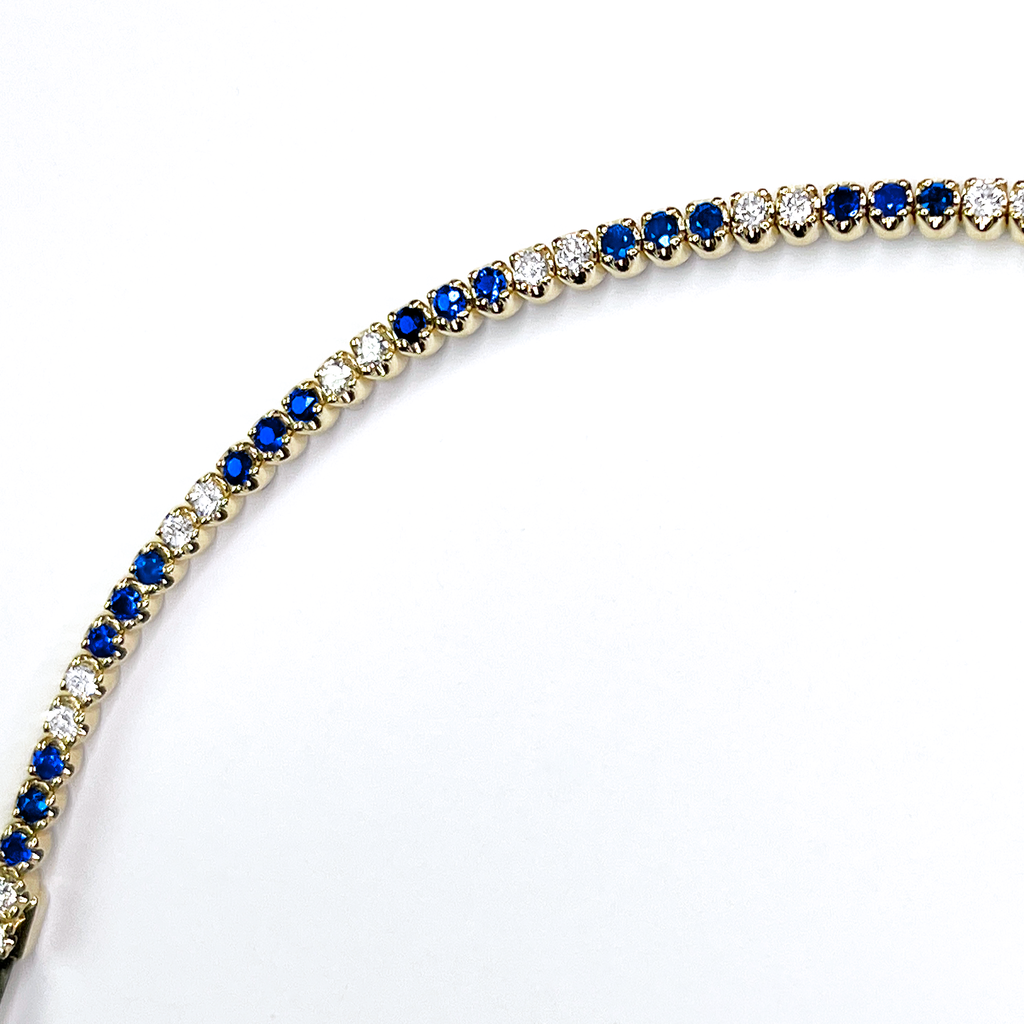 14k YG Diamond & Sapphire Tennis Bracelet