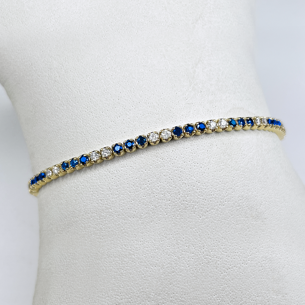 14k YG Diamond & Sapphire Tennis Bracelet