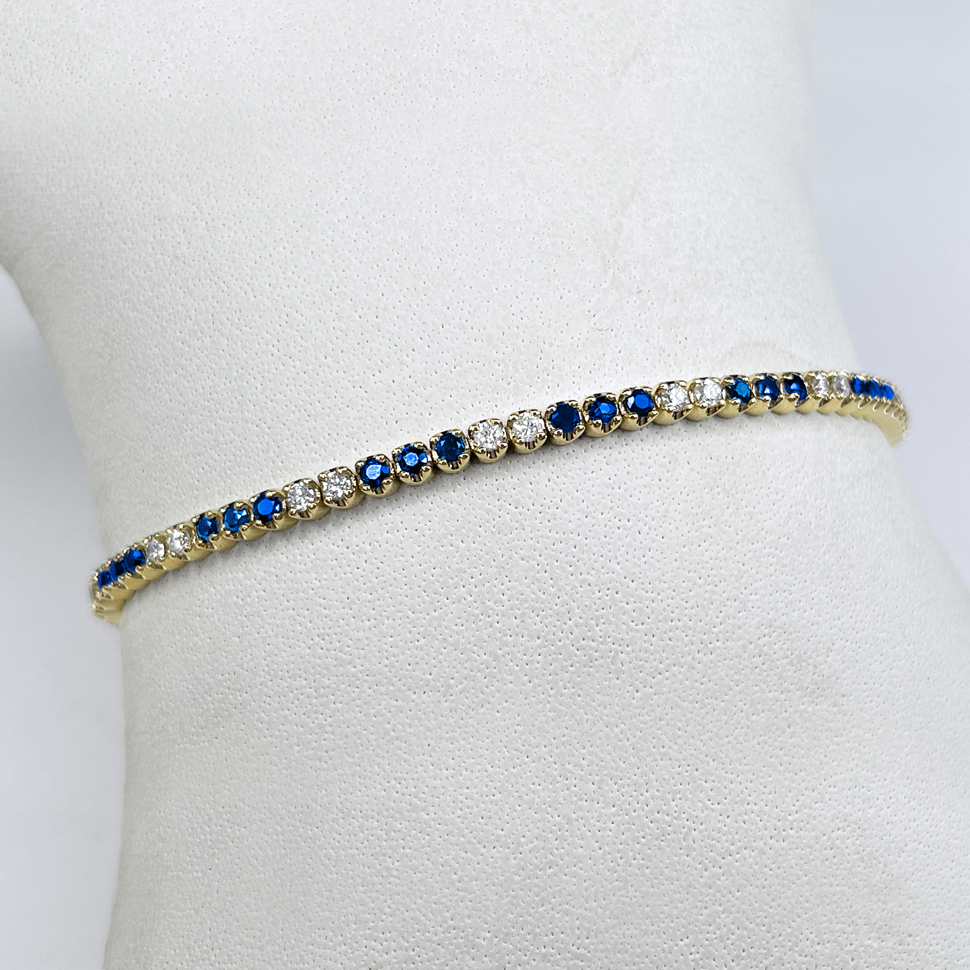 14k YG Diamond & Sapphire Tennis Bracelet