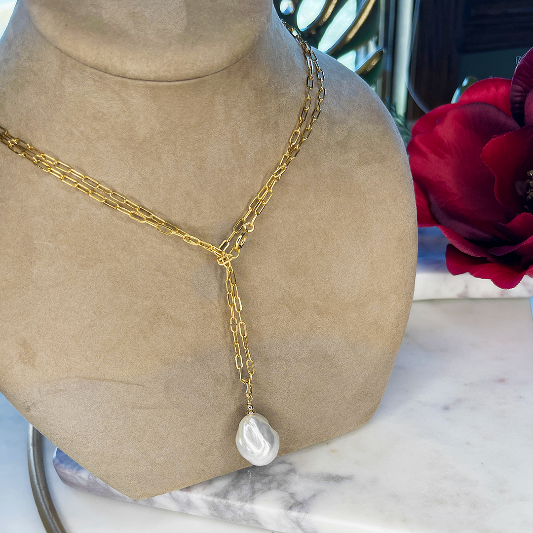 14KTGF Cable Chain Necklace w/ Freshwater Pearl Pendant