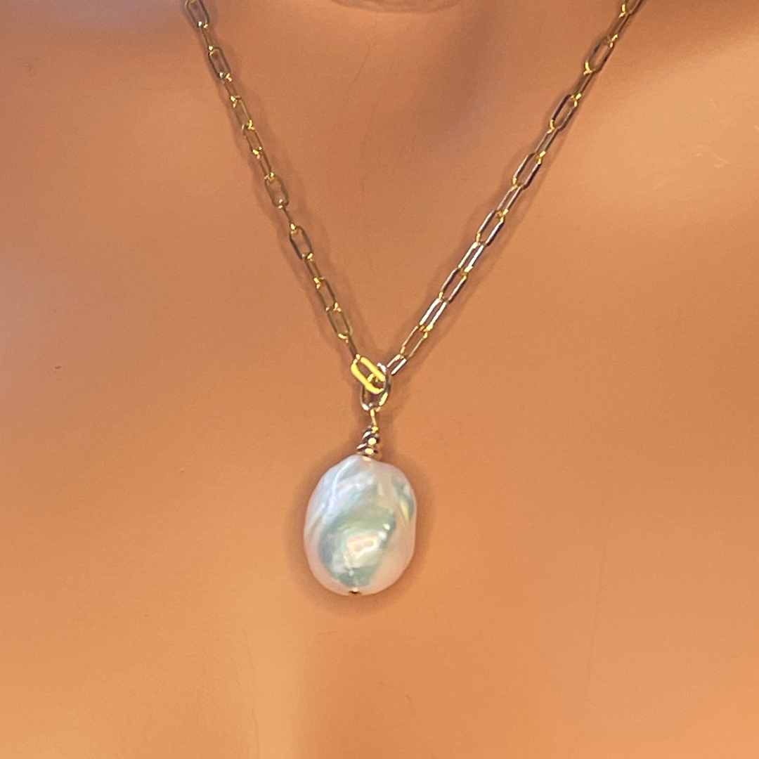 14KTGF Cable Chain Necklace w/ Freshwater Pearl Pendant