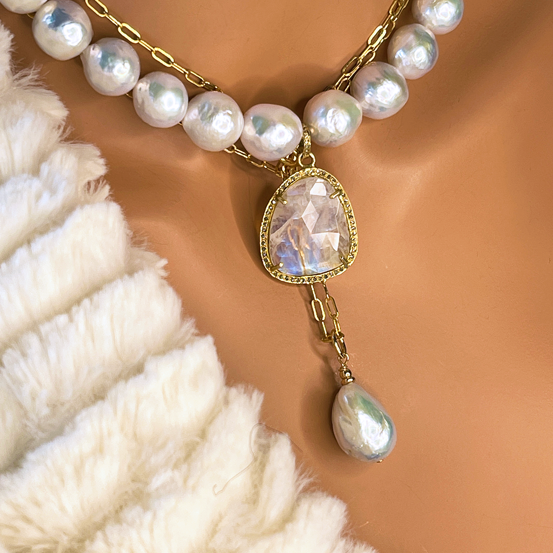 14KTGF Cable Chain Necklace w/ Freshwater Pearl Pendant