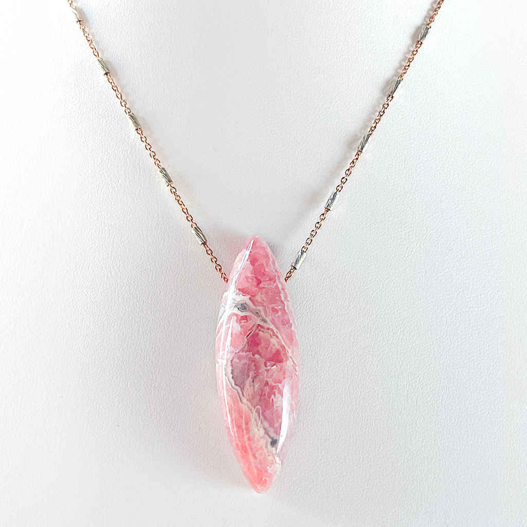 Rhodochrosite Pendant on Station Chain Necklace