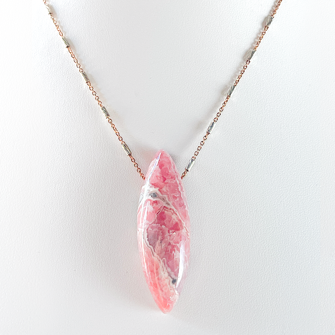 Rhodochrosite Pendant on Station Chain Necklace