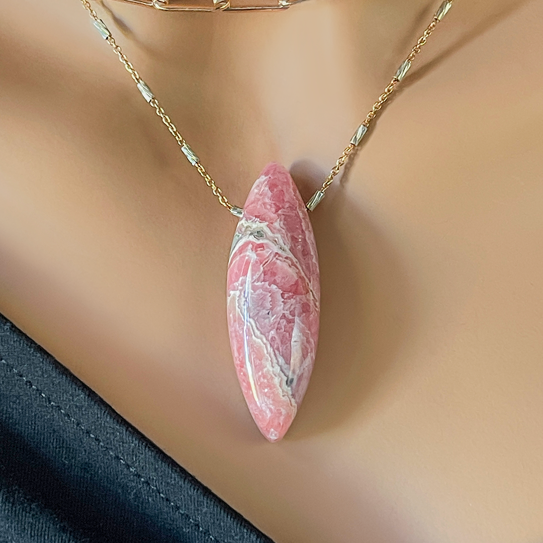 Rhodochrosite Pendant on Station Chain Necklace