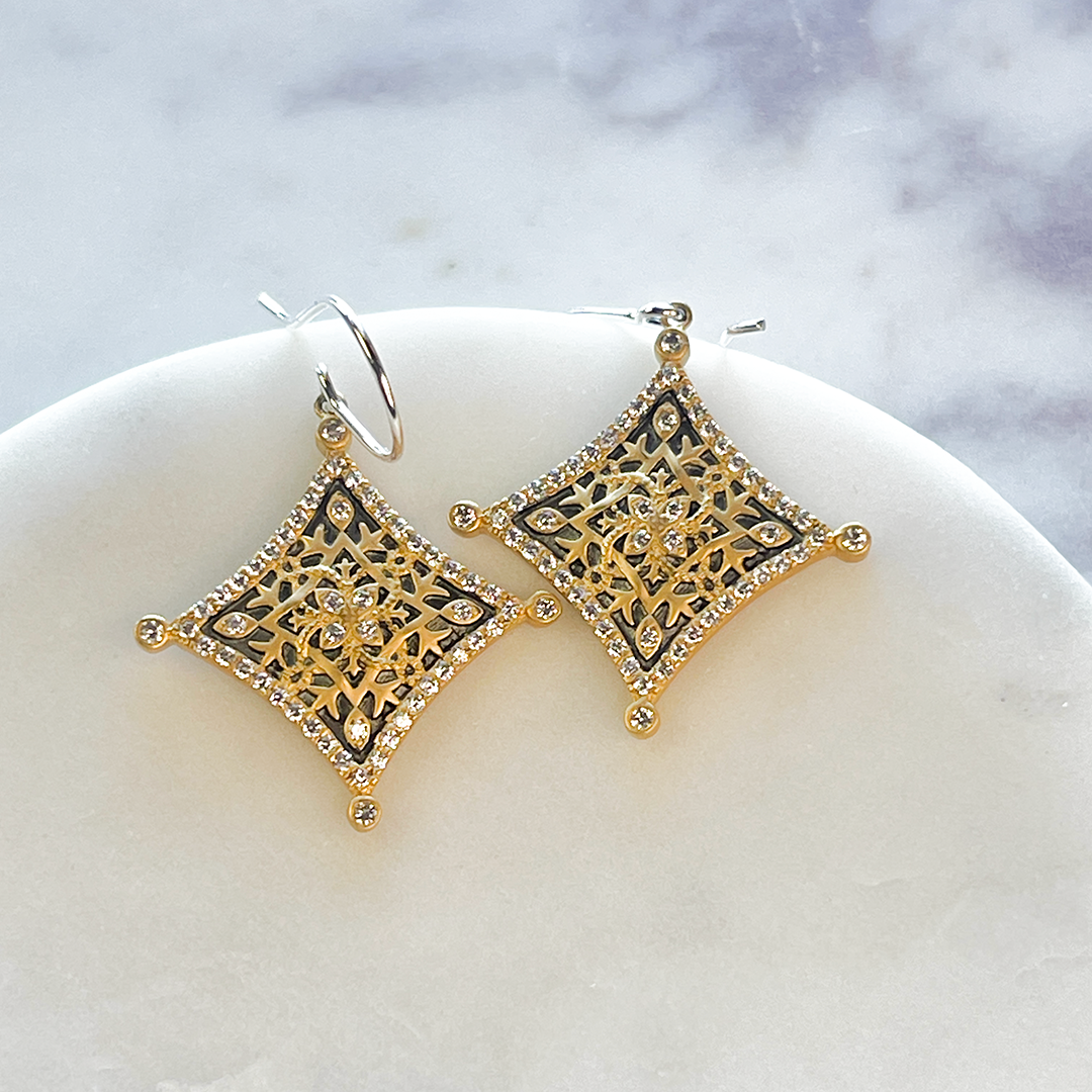 White Topaz & Gold Vermeil Rhombus Earrings