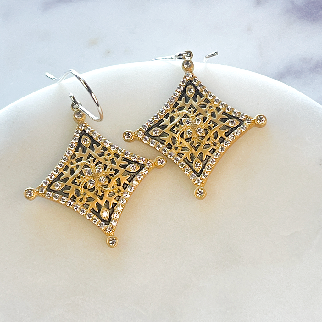 White Topaz & Gold Vermeil Rhombus Earrings