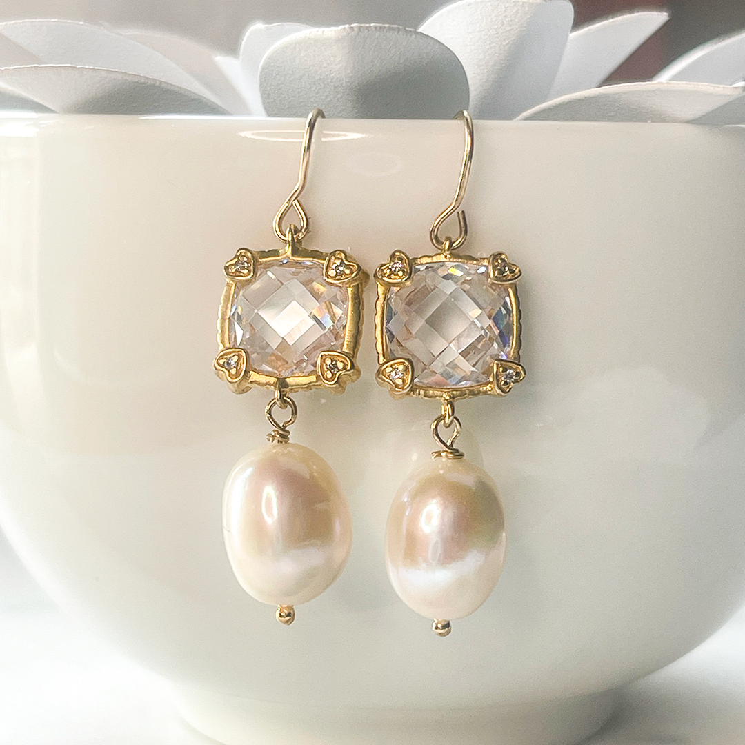 Pearl and CZ Earrings