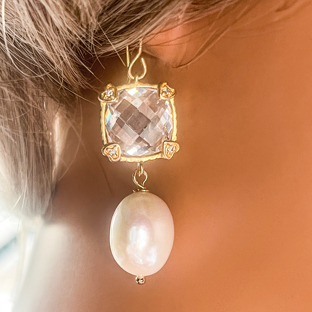 Pearl and CZ Earrings