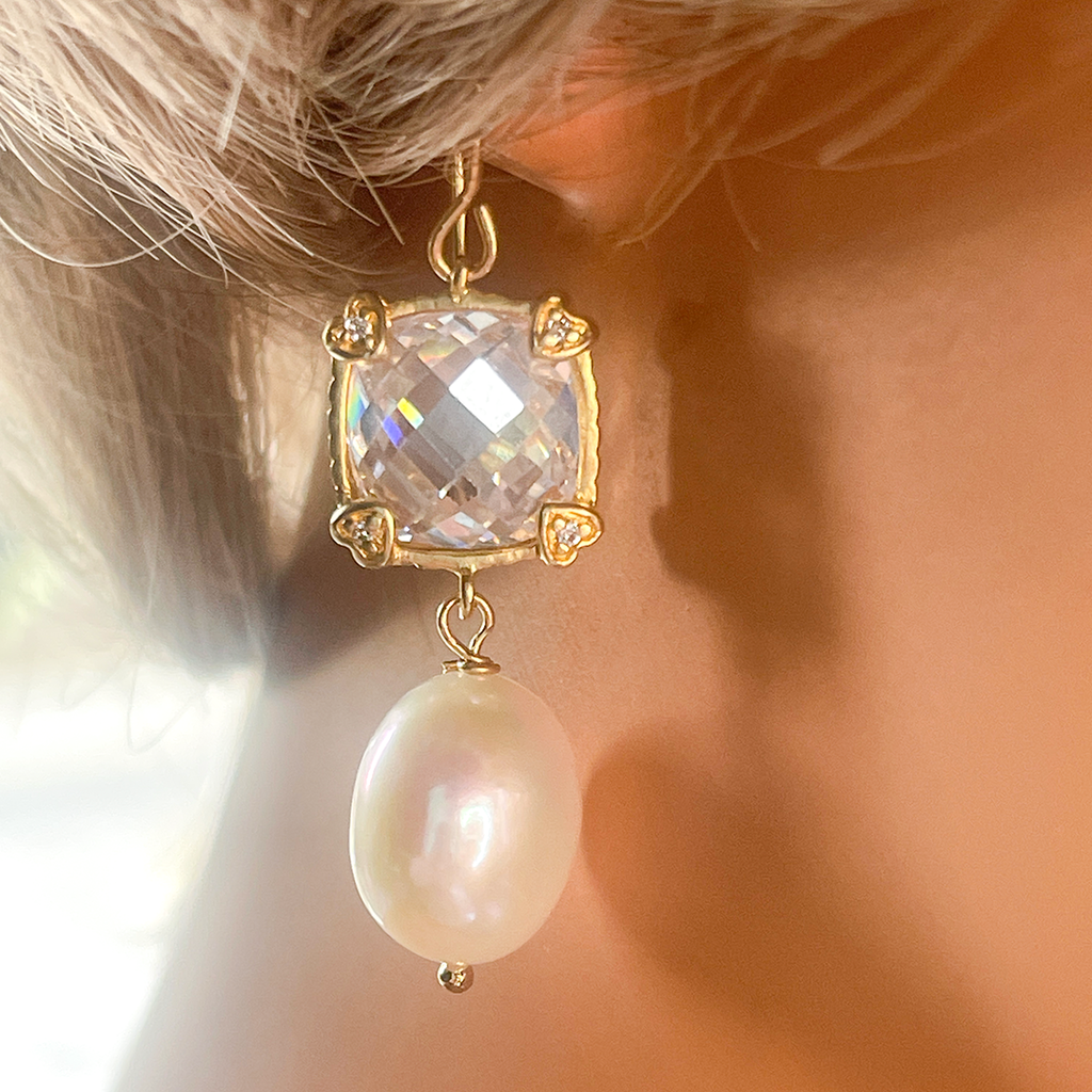 Pearl and CZ Earrings