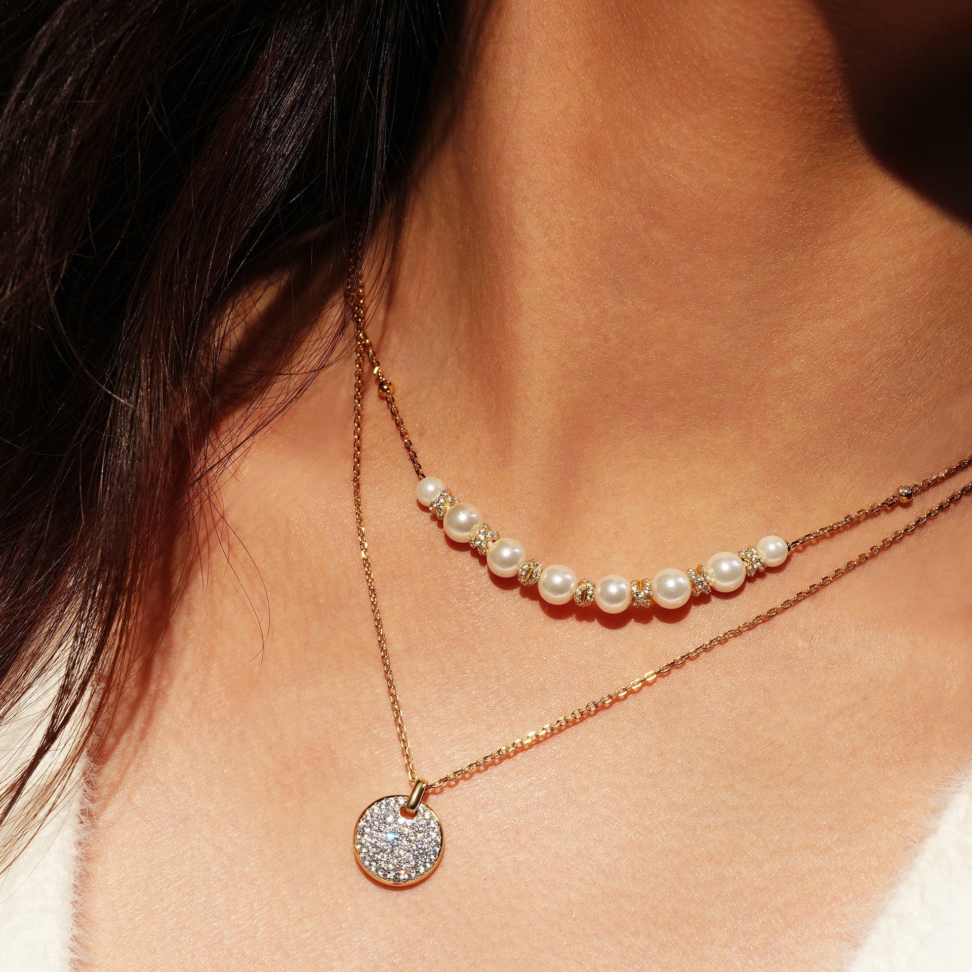 Reimaginer - Gold Sparkling Braided Shell Pearl Necklace