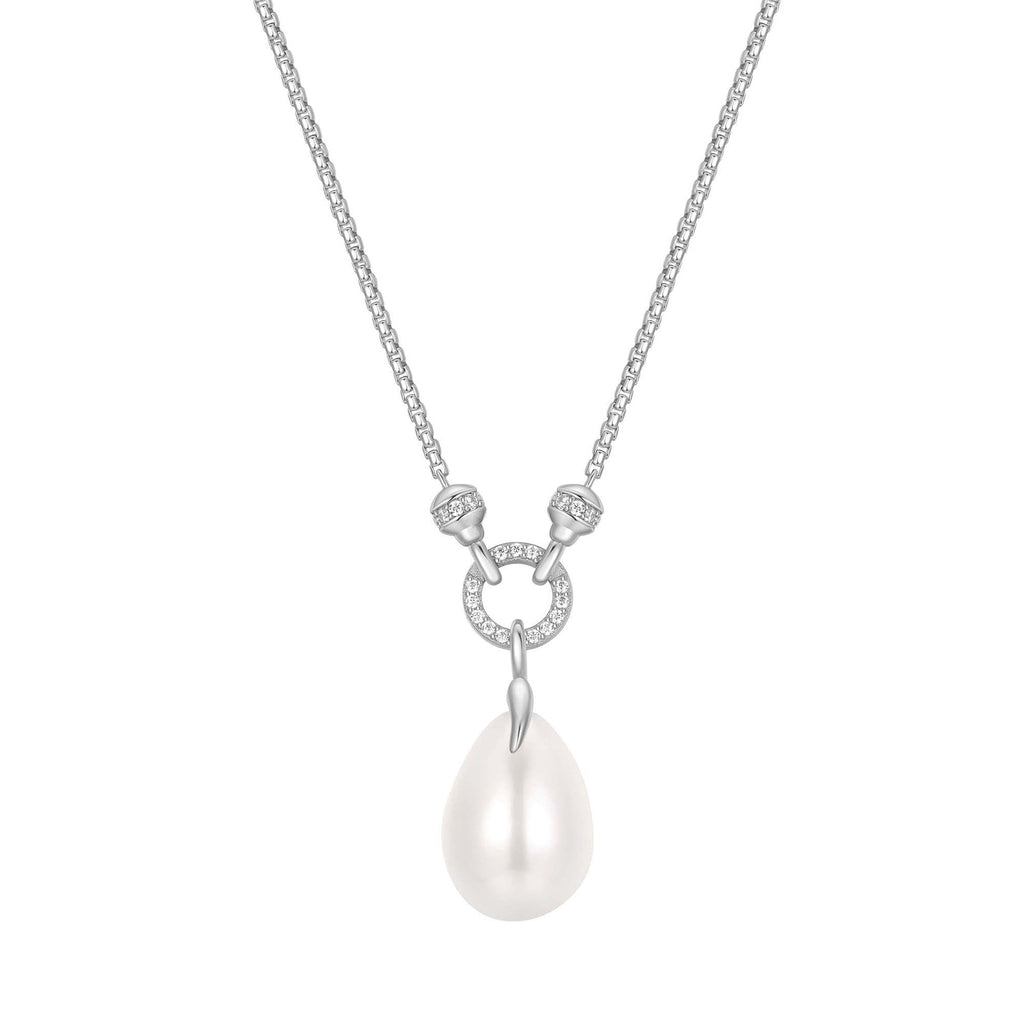 Reimaginer - Silver Linked Shell Pearl Drop Pendant Necklace