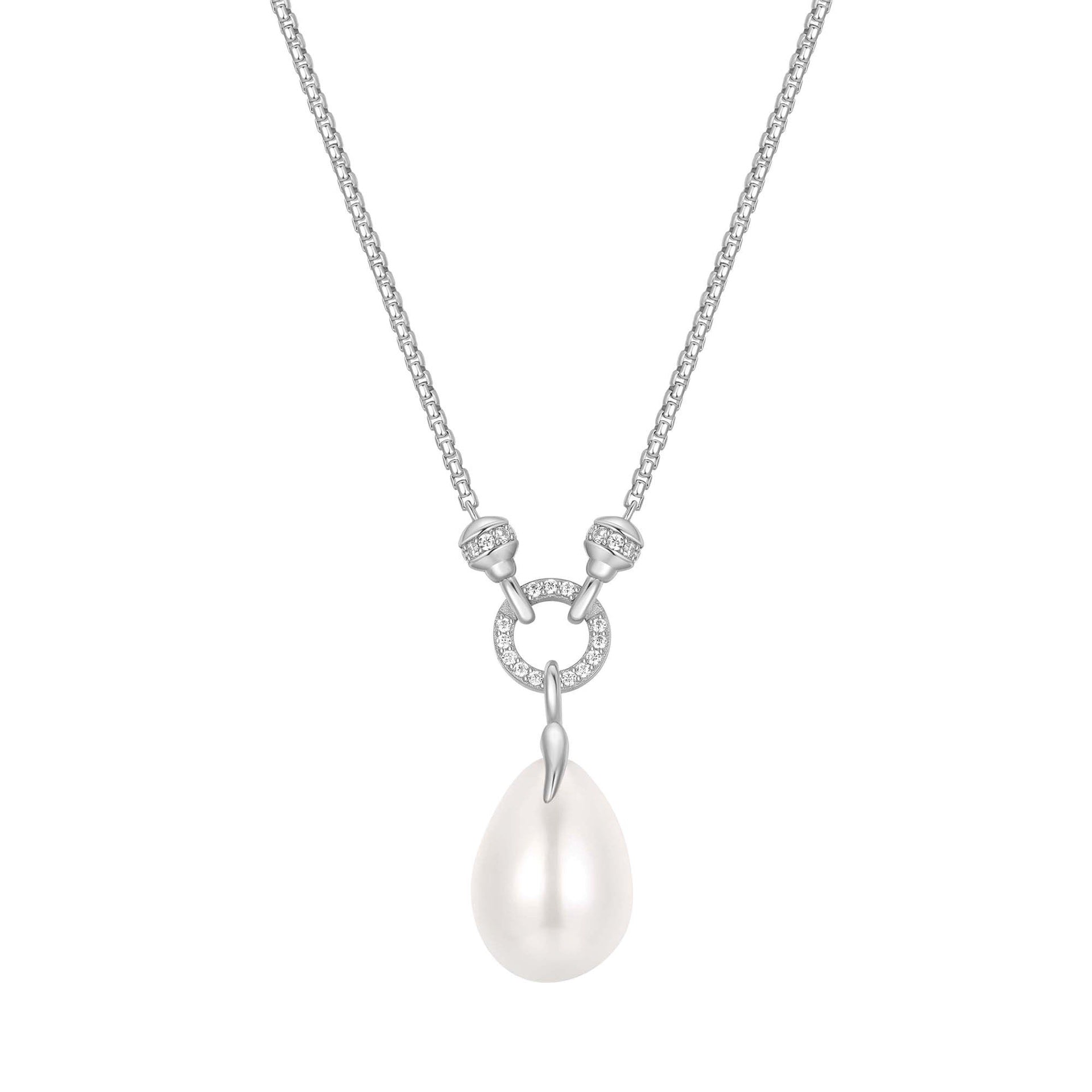 Reimaginer - Silver Linked Shell Pearl Drop Pendant Necklace