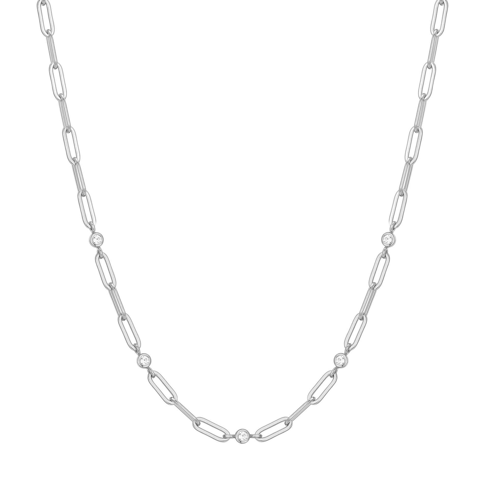 Reimaginer - Silver Bezel Station Paper Clip Chain Necklace