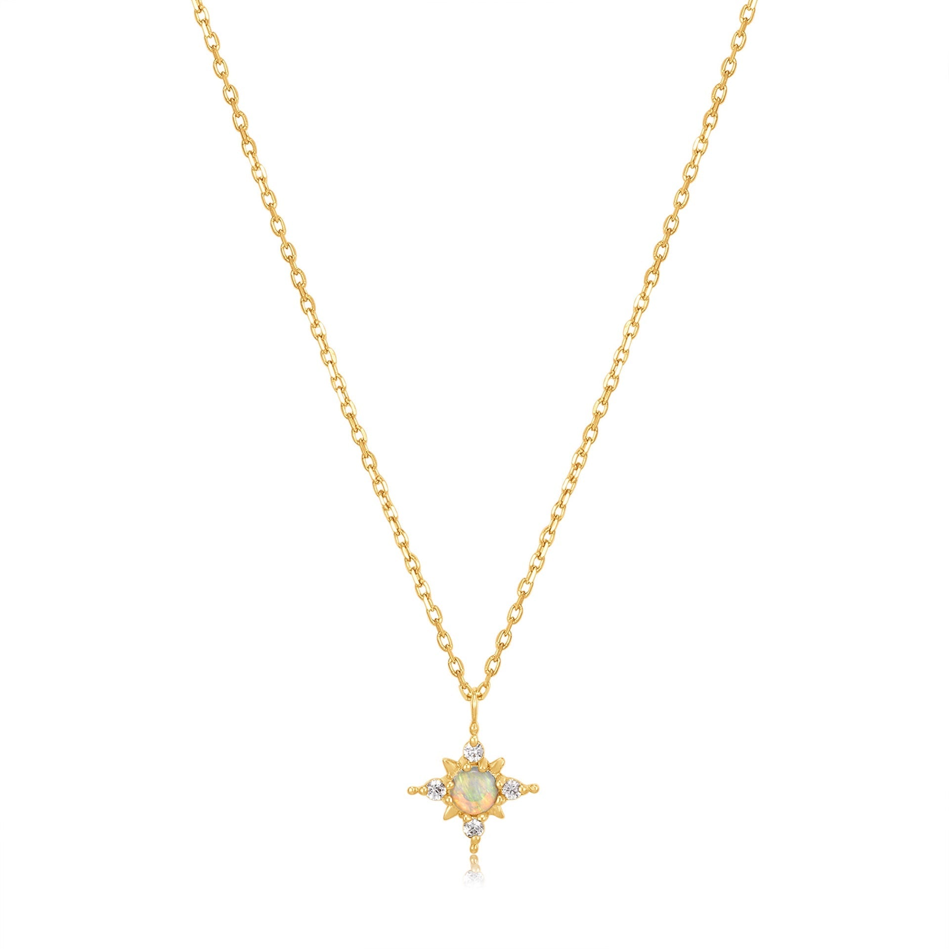 14kt Gold Australian Opal & White Sapphire Star Necklace