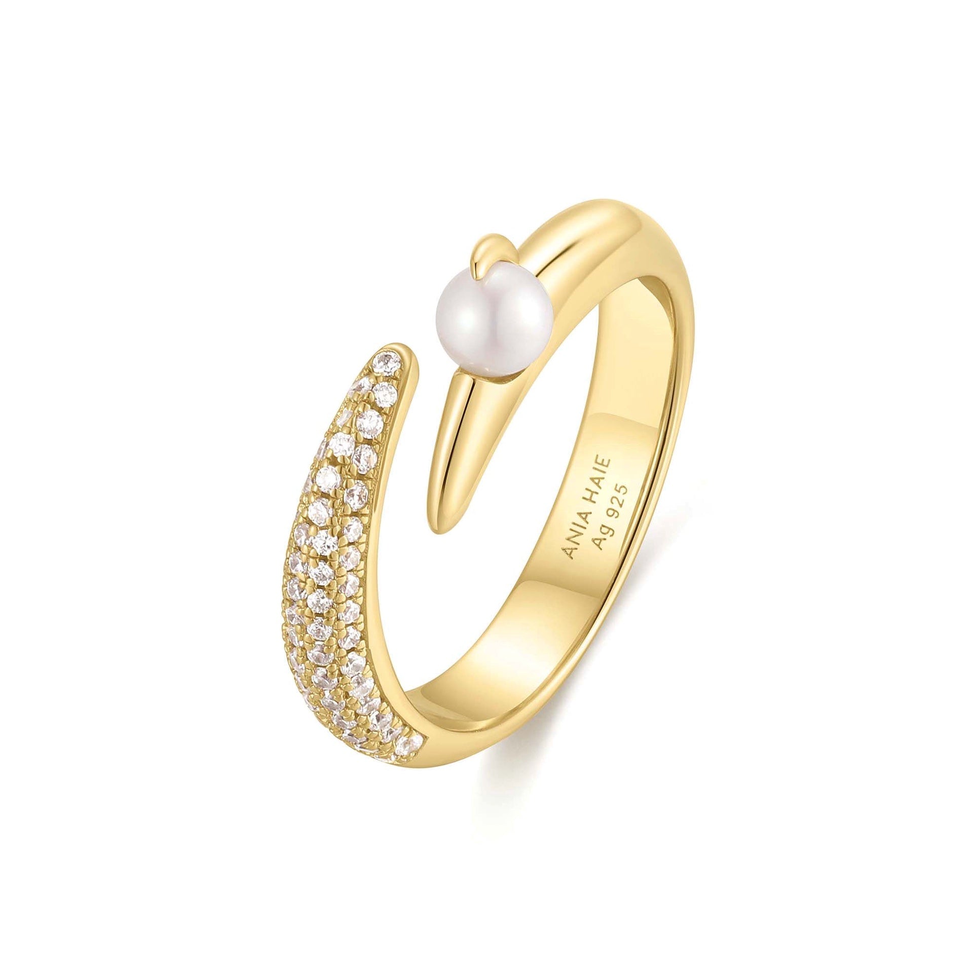 Reimaginer - Gold Sparkle Pearl Crossover Adjustable Ring